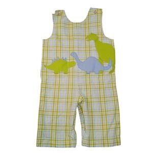 Baby Boys Funtasia Too! Dallas‎ Green Checked Romper Dinosaur Applique 12 Months